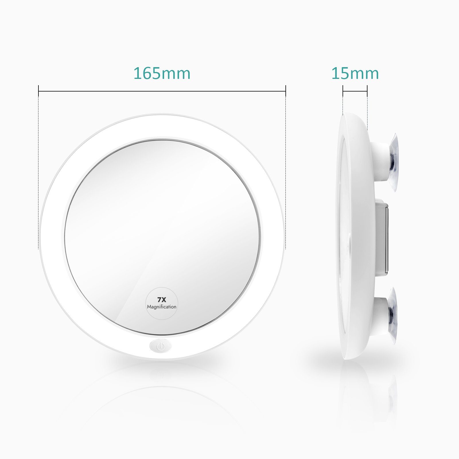 EMKE Schminkspiegel LED Kosmetikspiegel mit Saugnapf 7X Vergrößerung mit Licht, Make up Schmink Spiegel Tragbarer Wandspiegel Batteriebetrieben, Weiß