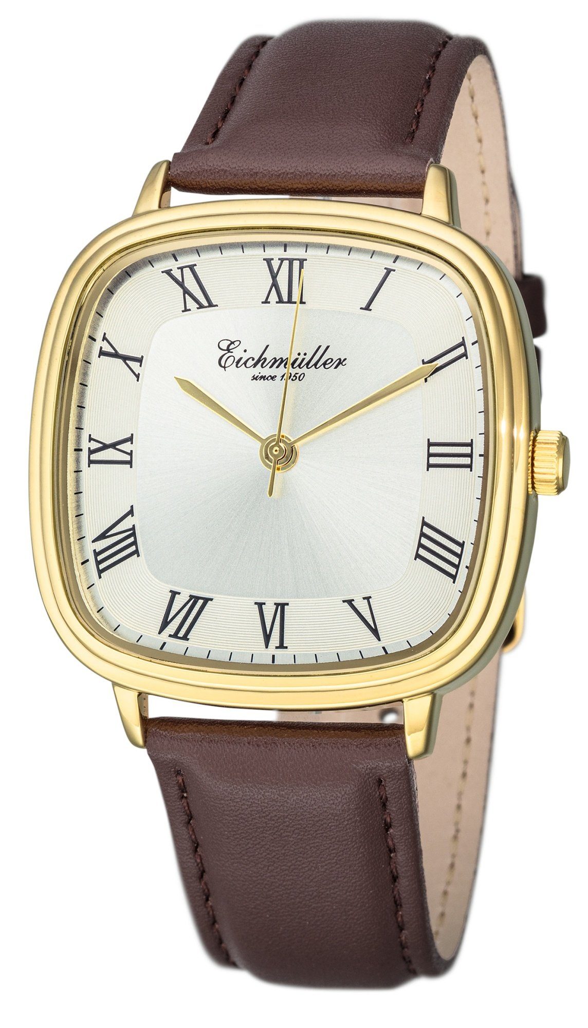 39 mm RE1146 Kunstlederband Eichmüller Quarzuhr Goldfarben Herrenuhr Braun