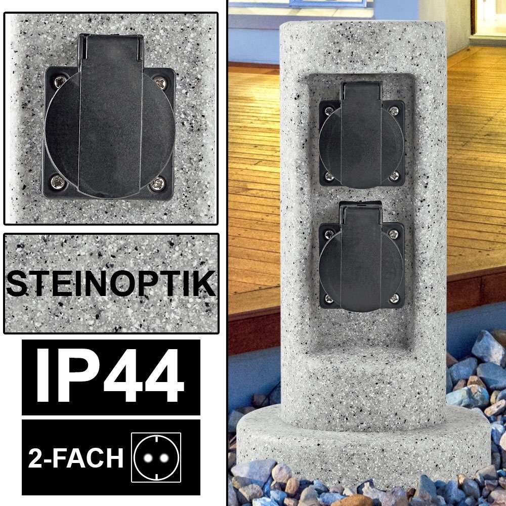 Steckdose, Steckdosen Pfosten Stein Optik 2fach