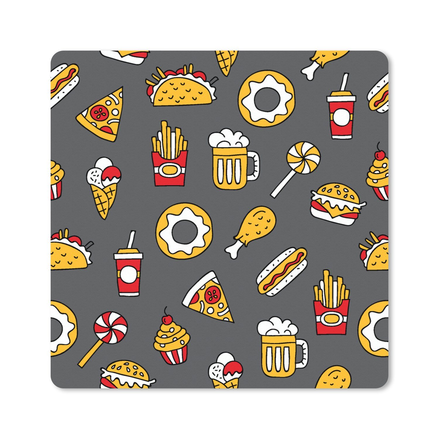 MuchoWow Gaming Mauspad Puber - Essen - Pizza - Muster (1-St), Gaming, Rutschfester Unterseite, Mausunterlage, 80x80 cm, XXL, Großes