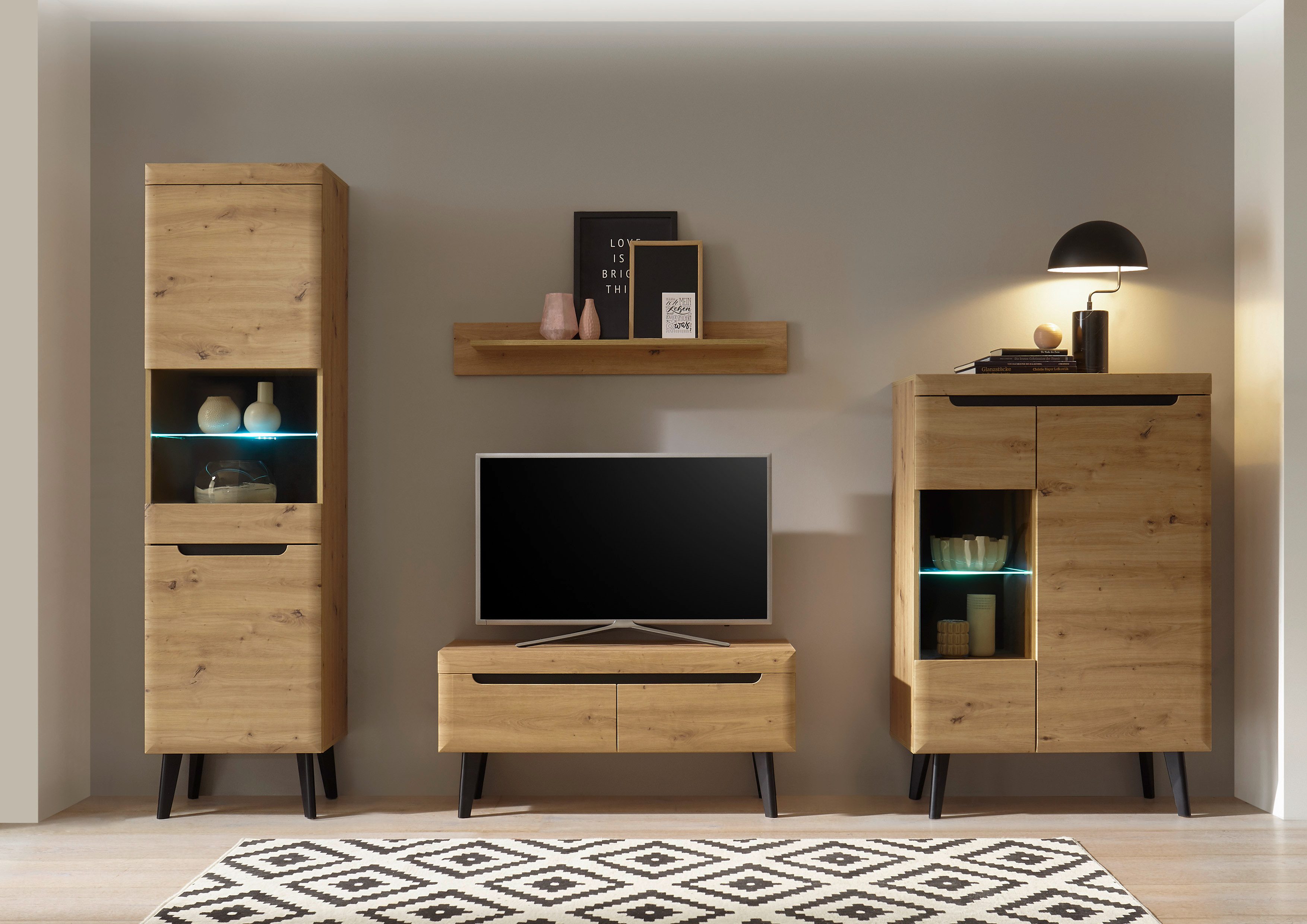 99rooms Wohnwand Tasania, (Set (4-St), Wohnmöbel), mit viel Stauraum, wahlweise mit LED-Beleuchtung