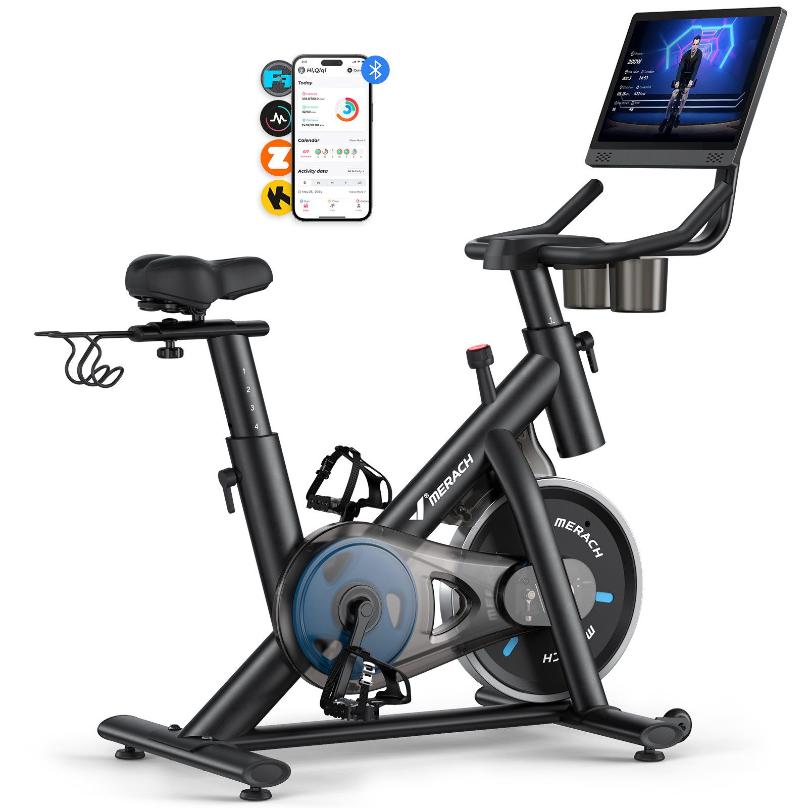 Heimtrainer Fahhrad für Zuhause, leises Fitnessbike mit HD-Touchscreen