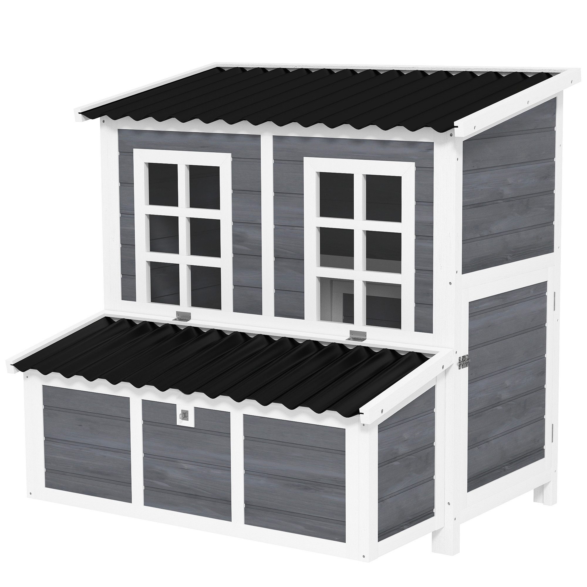 PawHut Hühnerstall aus Tannenholz, Hühnerhaus mit Nestkasten, Geflügelhaus, 100 x 86 x 100 cm, Hellgrau
