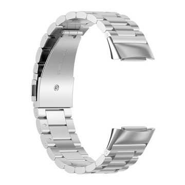 Wigento Smartwatch-Armband Für Fitbit Charge 6 / 5 Style Stahl Ersatz Armband Smart Uhr Silber