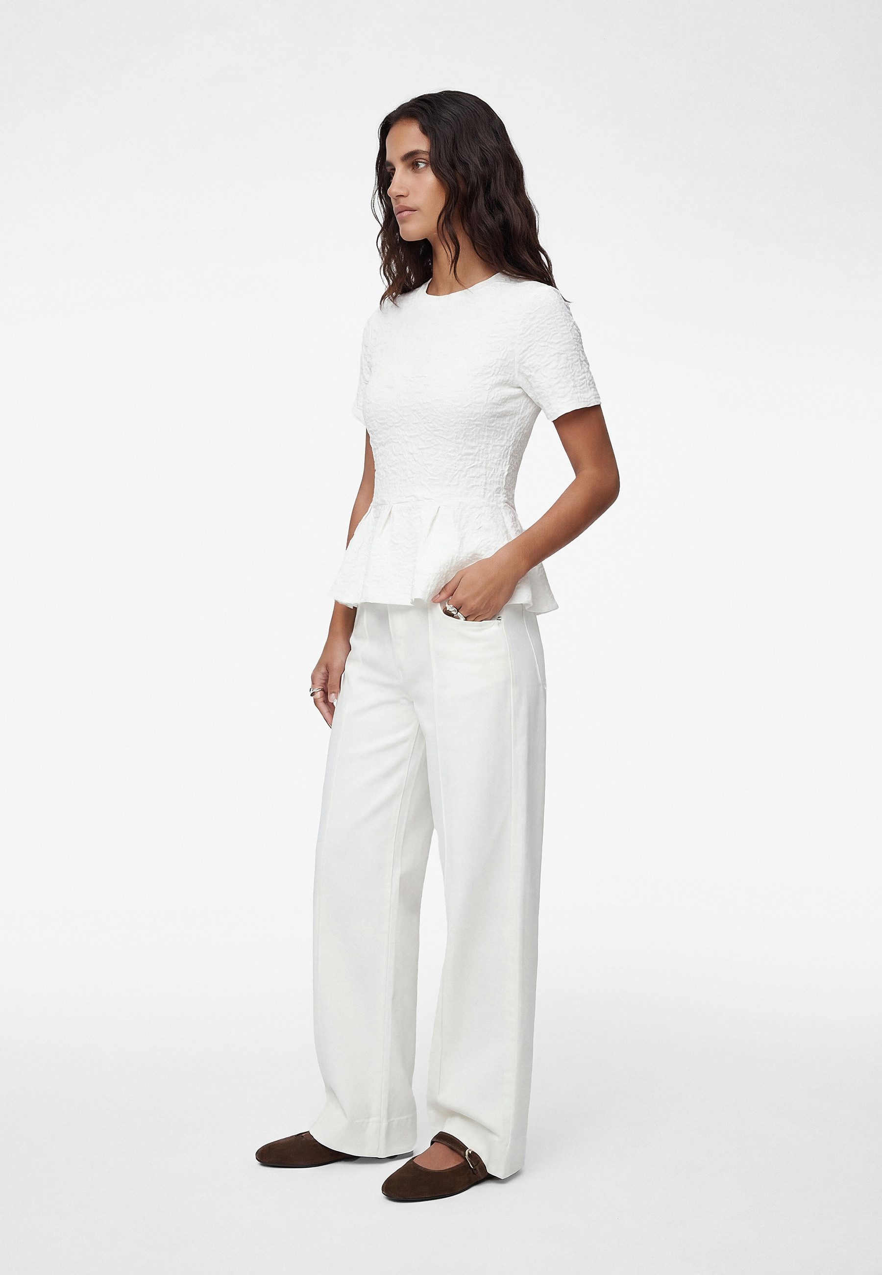 Koton Kurzarmbluse Koton Baumwoll-Peplum-Bluse Slim Fit