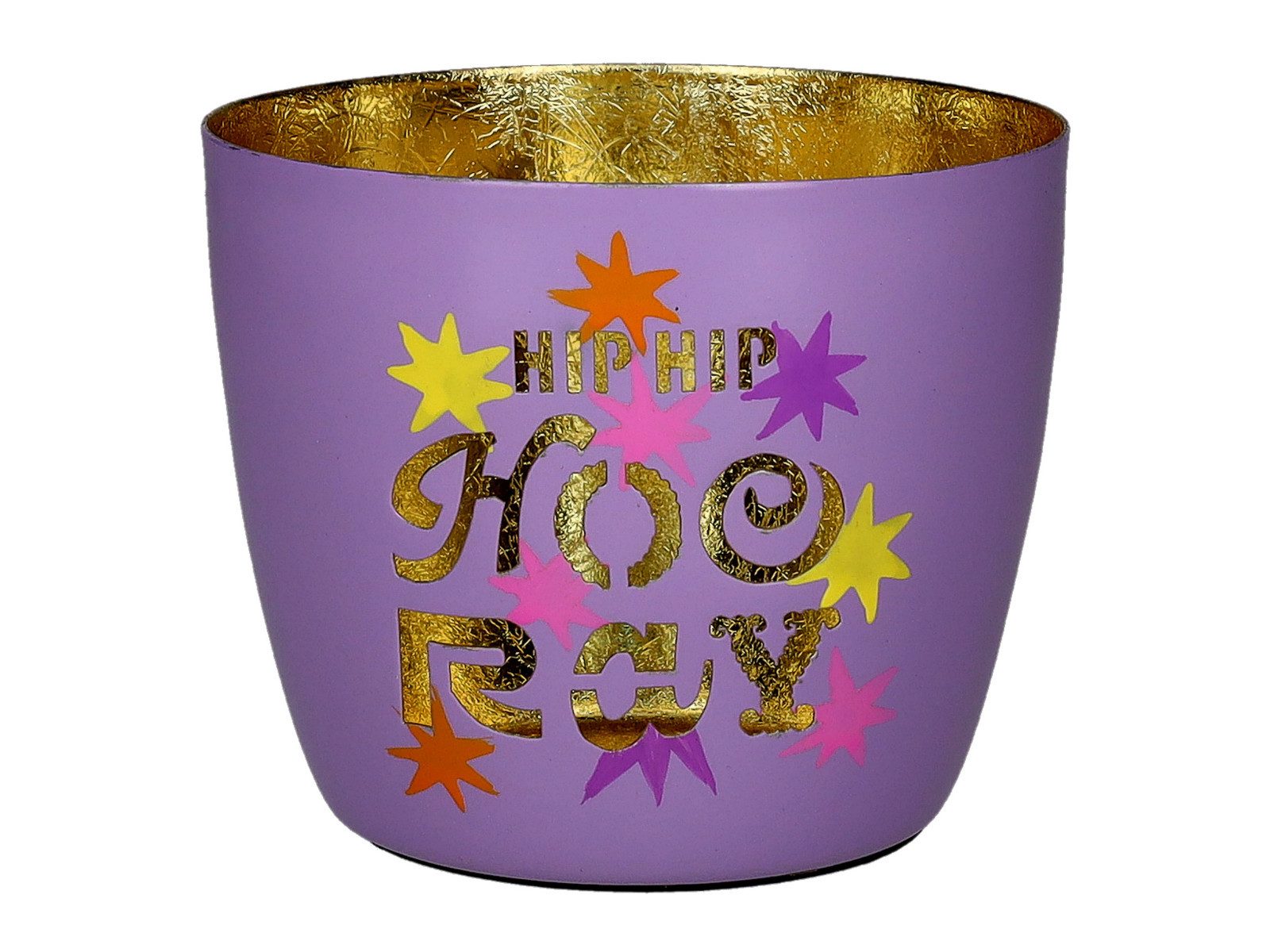 Giftcompany Windlicht Madras Windlicht M Hip hip hoo ray lila/gold 8,5cm