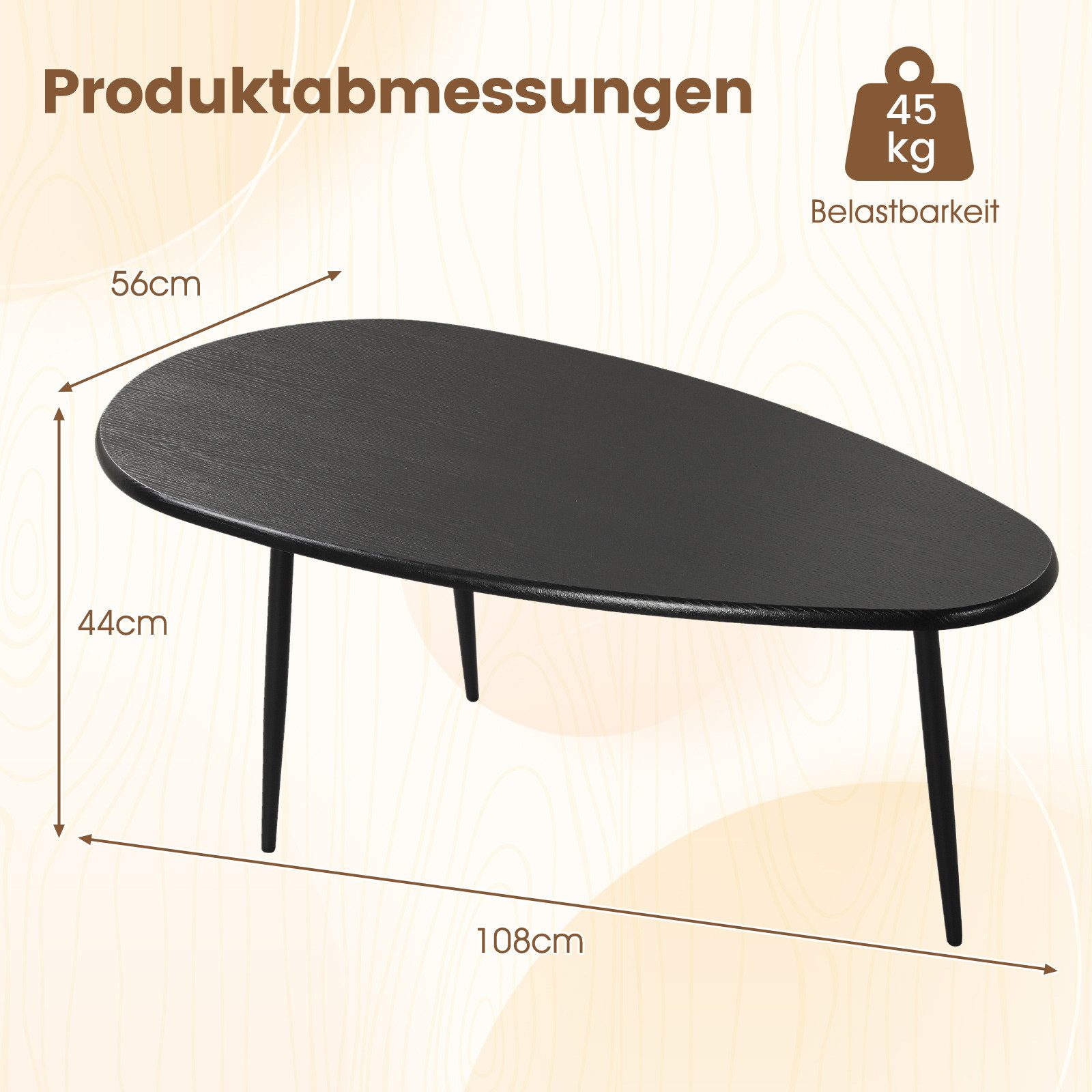 COSTWAY Couchtisch, Wohnzimmertisch oval, mit stabiler Metallkonstruktion