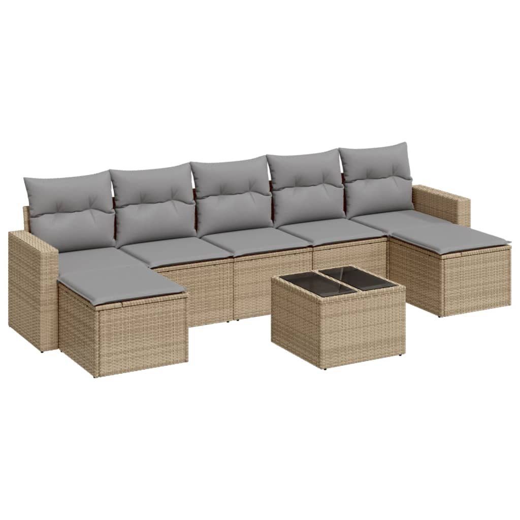 Gartenlounge-Set 8-tlg. Garten-Sofagarnitur mit Kissen Beige Poly Rattan