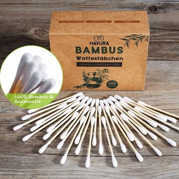 MAVURA Ohrenreiniger Bambus Wattestäbchen Baumwolle Ohrstäbchen, Biologisch Abbaubar & Nachhaltig [400er]