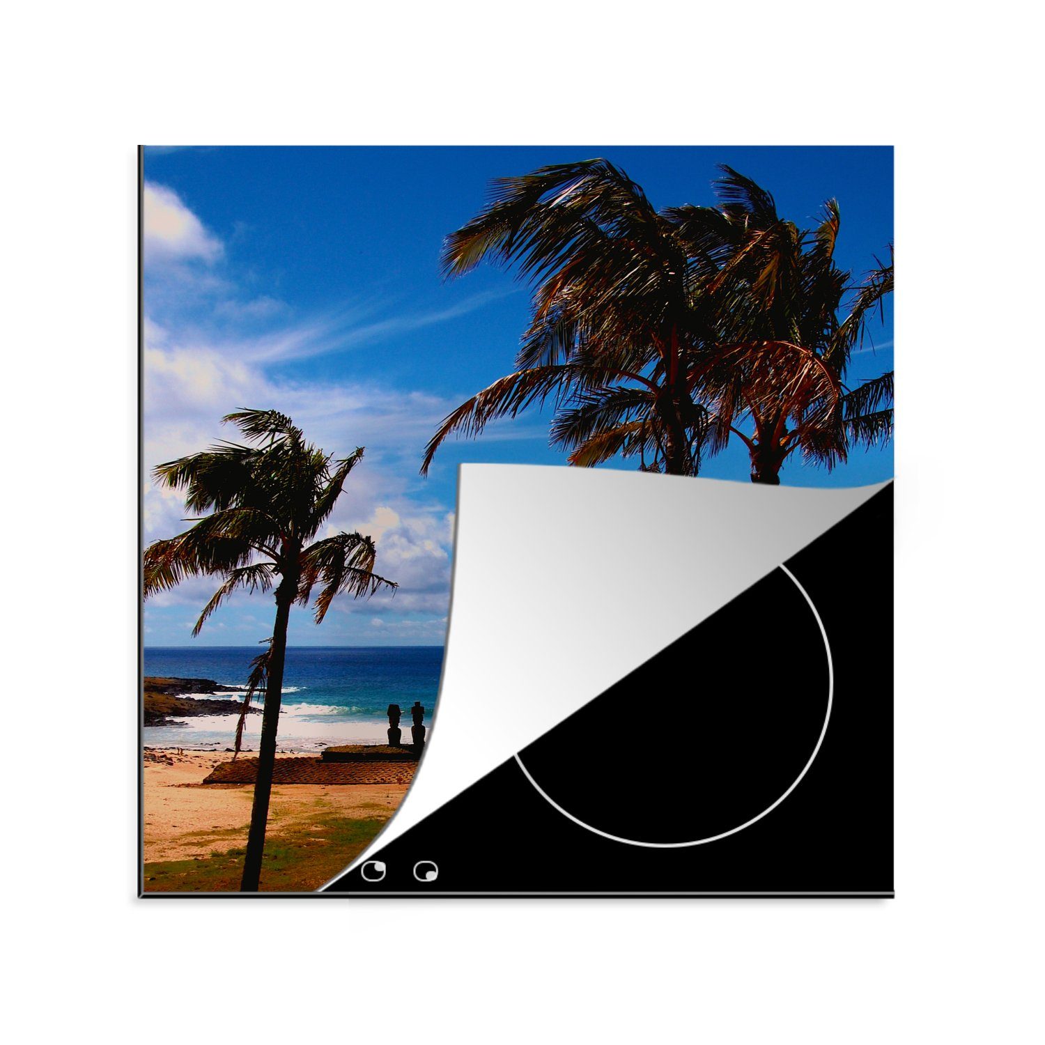 MuchoWow Herdblende-/Abdeckplatte Sonniger Eindruck von Anakena Beach auf der Osterinsel, Vinyl, (1 tlg), 78x78 cm, Ceranfeldabdeckung, Arbeitsplatte für küche