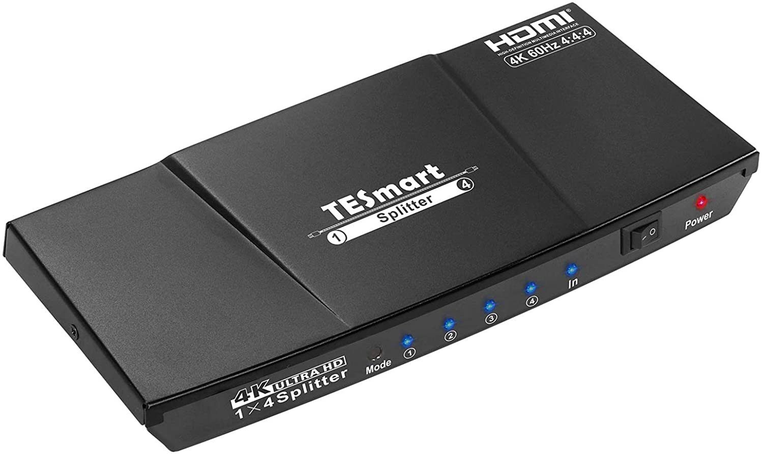 TESmart HDMI Splitter 1x4 TESmart Powered 4K HDMI Verteiler 1 in 4 Out  Unterstützt HDCP, 4K60Hz, 3D, UHD, 1080P für Xbox, PS4, PS3, Roku,  Blu-Ray-Player, Firestick, HDTV-Mattschwarz HSP0104A1U Computer-Adapter