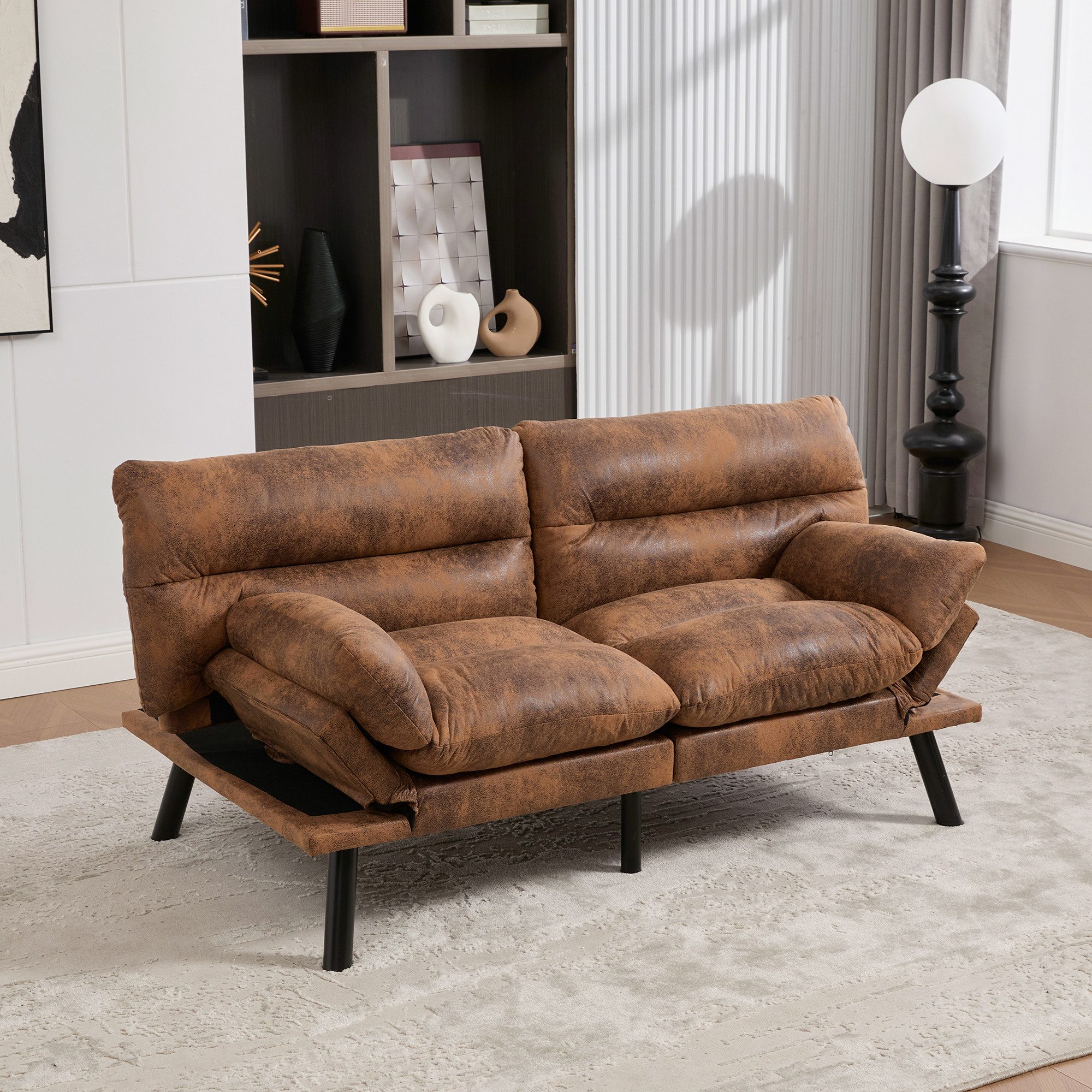 Odikalo 2-Sitzer Couches mit ergonomischem Design luftdurchlässig Sitzfläche Mehrfarbig, verstellbarer Rückenlehne und Armlehnen sowie Metallbeinen für optimalen Komfort und Stabilität.