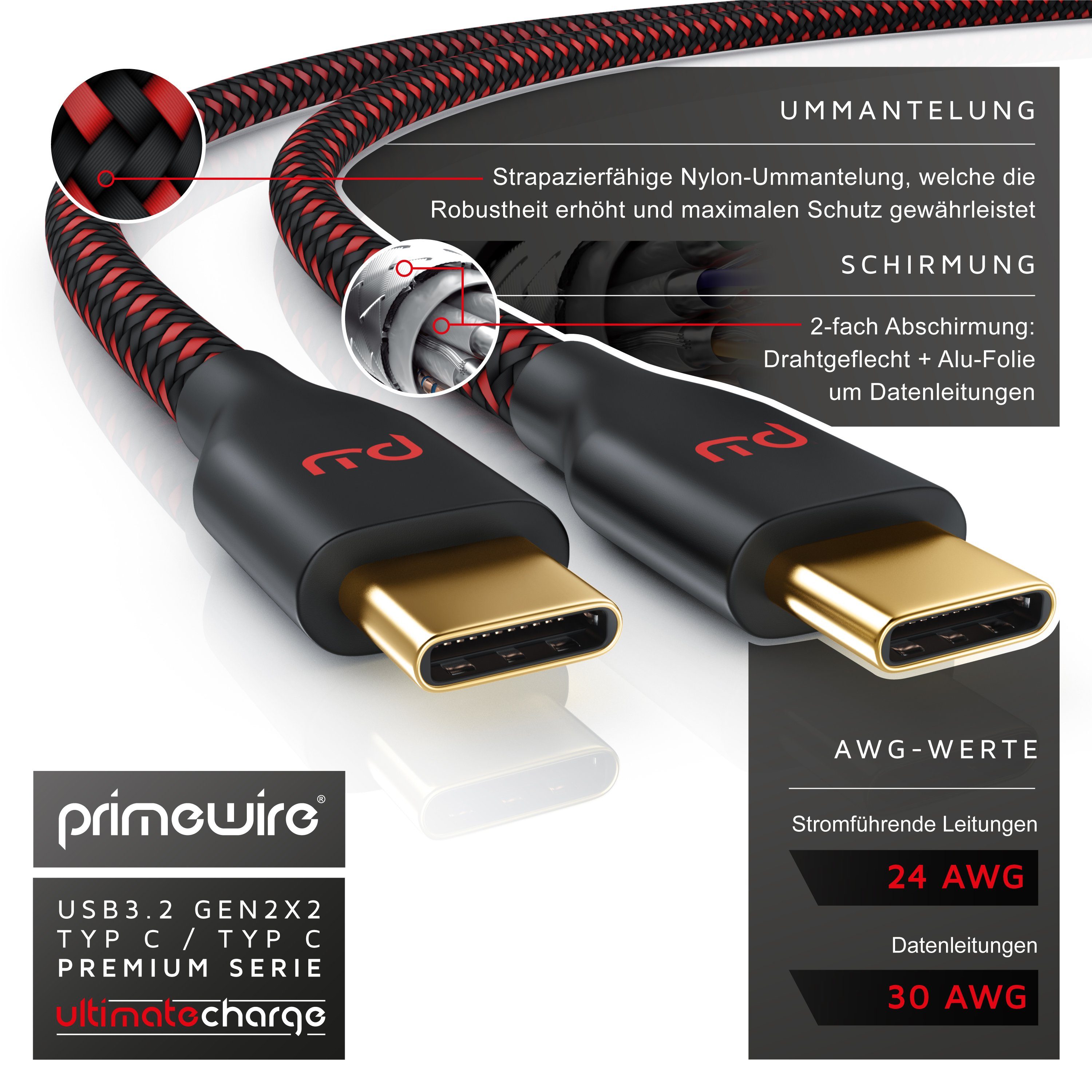 Primewire USB C Gen 2 Ladekabel / Datenkabel für Smartphone, Tablet- 1m USB-Kabel, 3.1, USB-C (100 cm), 10 Gbit/s Datenübertragung, schnelles & sicheres Laden,  – Bild 4 von 5