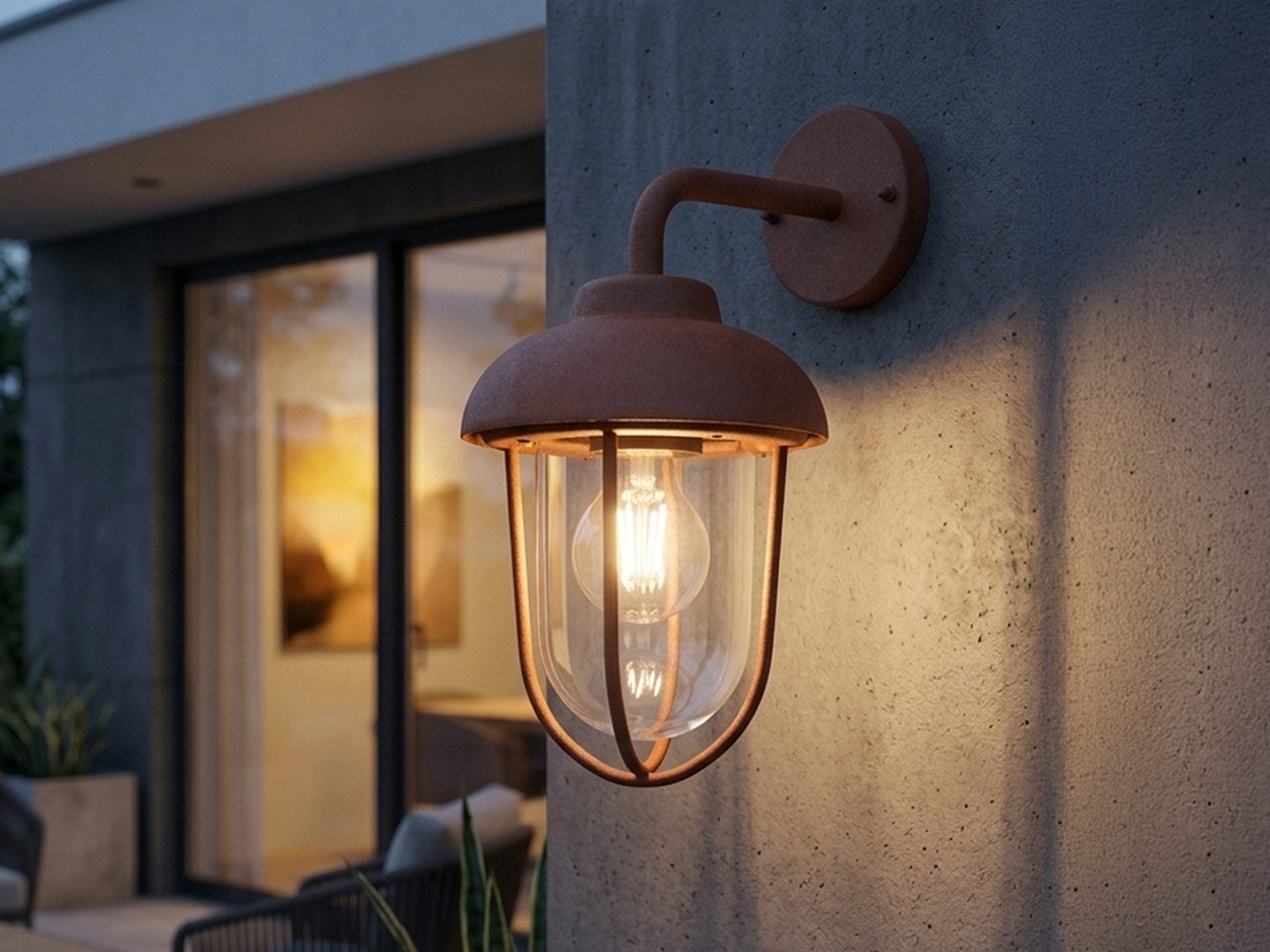 TRIO Leuchten LED Außen-Wandleuchte Aluminium Rostoptik & Glas, Höhe 33cm, LED wechselbar, warmweiß, Haus-Wand Außenleuchte zur Fassadenbeleuchtung inkl. E27 LED