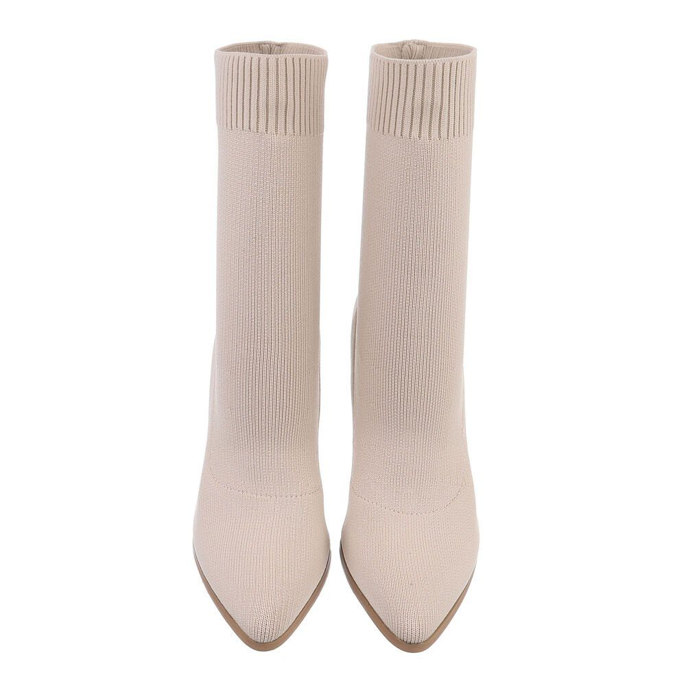 Ital-Design Damen Abendschuhe Elegant High-Heel-Stiefelette (84338432) Blockabsatz High-Heel Stiefeletten in Beige