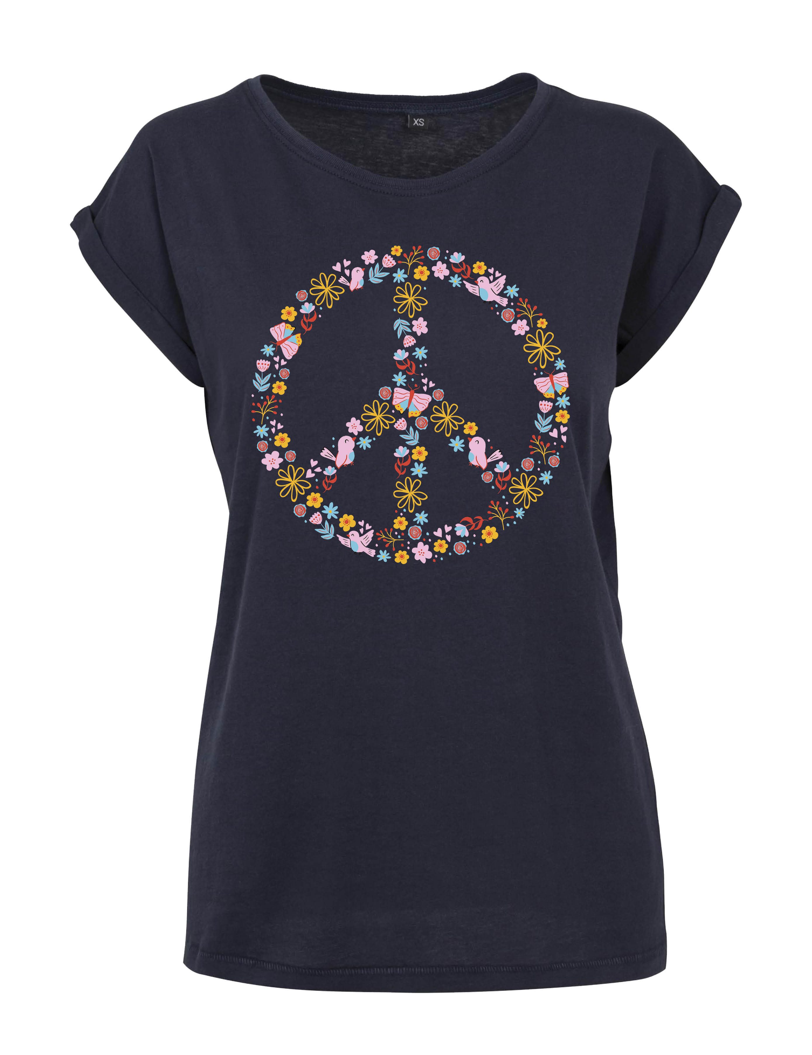 Youth Designz Print-Shirt "Peace Flowers" Damen T-Shirt Statement Geschenk Frauen Motiv mit stylischen Retro Aufdruck