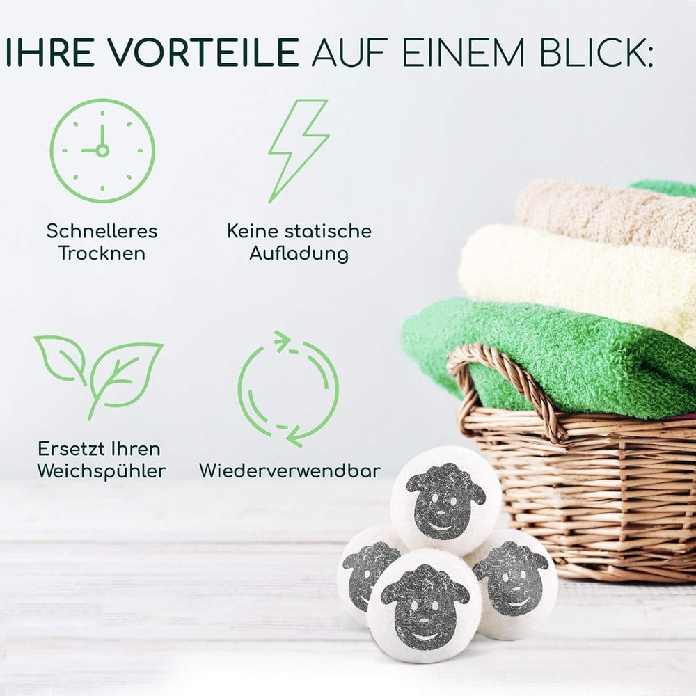Luana Rose Trocknerball für Wäschetrockner 100% Schafwolle Öko-Freundlicher Weichspüler, Trockenball für Daunen - Tennisbälle zum Waschen -Set 6 Stück