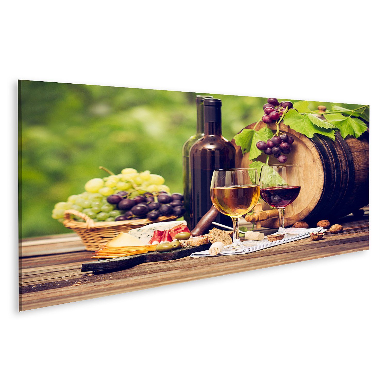 islandburner Leinwandbild Bild auf Leinwand Wein Käse Tisch Close Up ...