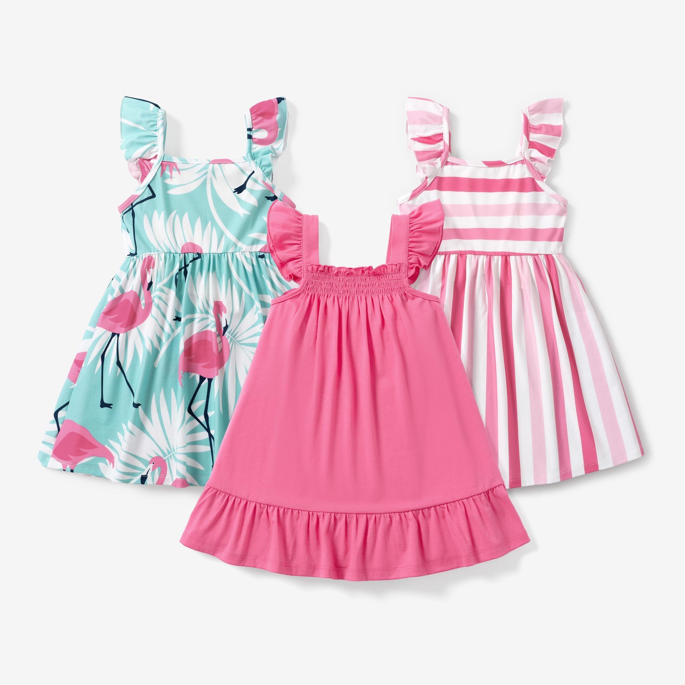 YI Druckkleid Mädchen Kleid Set,3 Flamingo ärmellose Rüschen Prinzessinnenkleider