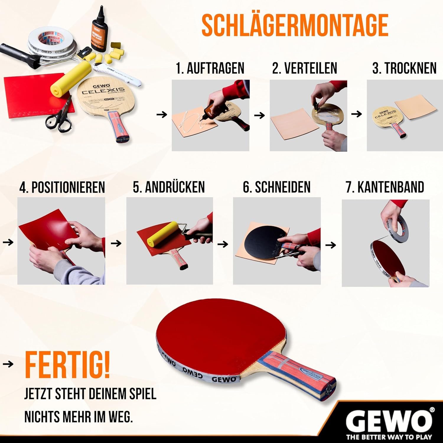 Gewo Tischtennisschläger Belag Andruckrolle Walze, Tischtennis Schlägermontage, 4cm Durchmesser