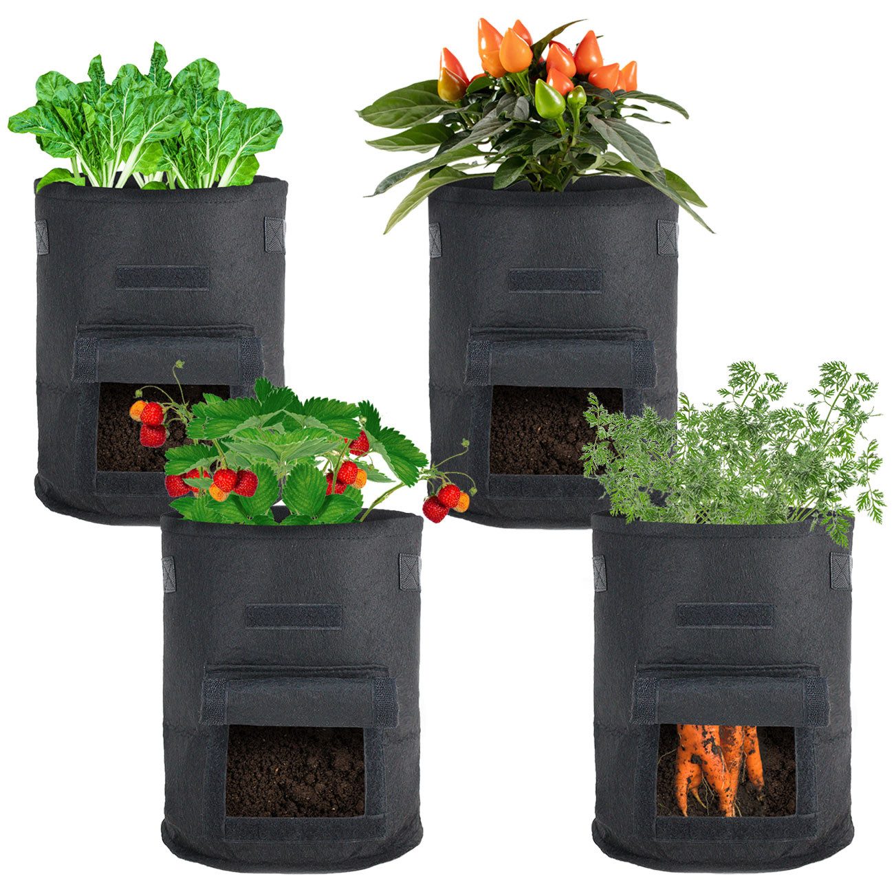 Casativo Pflanzkübel XL Pflanzen-Wachstumssäcke je 38L Vliestopf mit Sichtfenster & Griffen (4 St., 2er-Set & 4er-Set), Ø 40xH 35 cm/UV-beständige Pflanztaschen für lange Nutzung