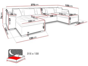 MIRJAN24 Wohnlandschaft Wicenza Cord, mit Schlaffunktion, Kissen-Set mit Reisverschluss, 375x155x76 cm
