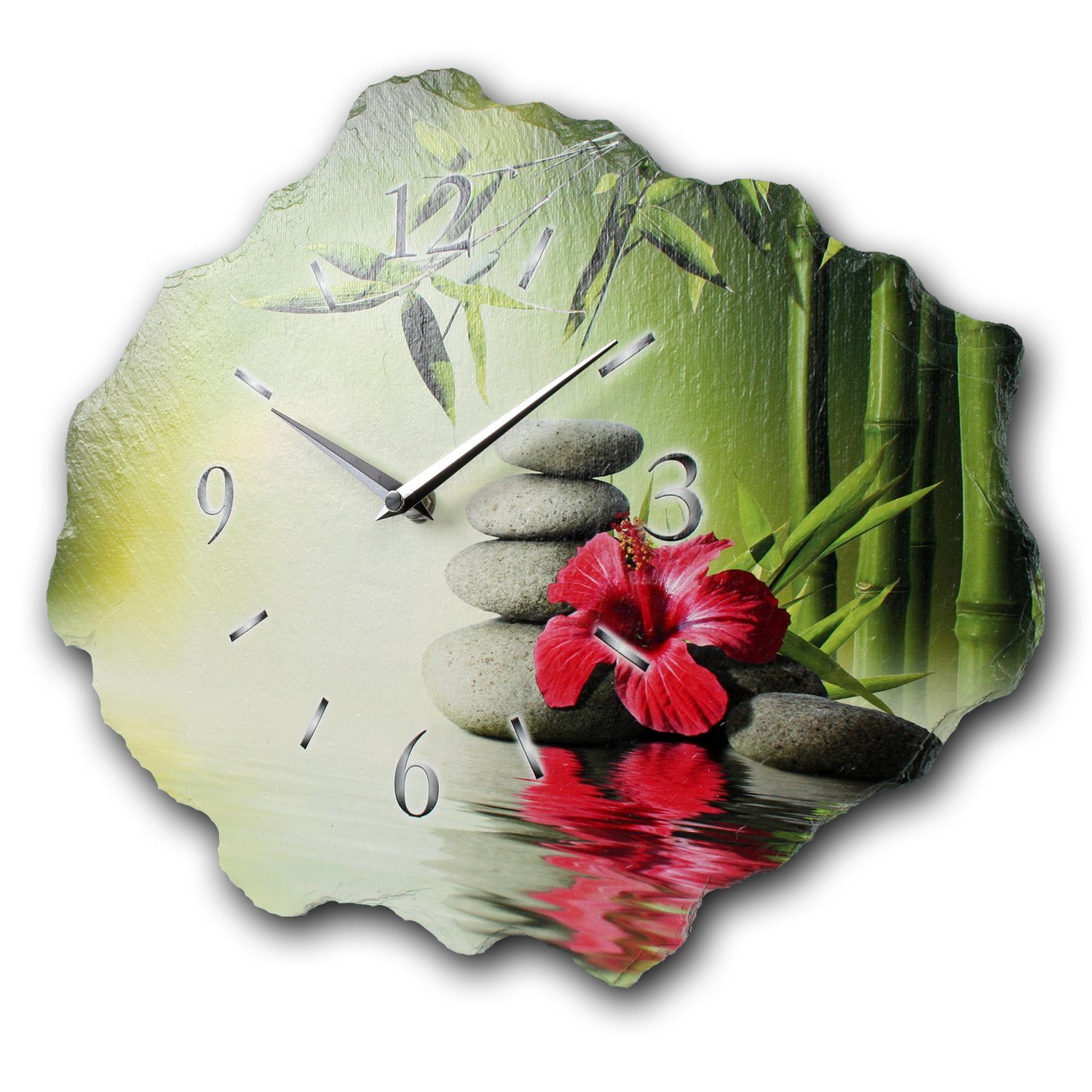 Kreative Feder Wanduhr Design-Wanduhr aus Stein (Beton) „Relax“ (Funk- oder Quarzuhrwerk; ohne Ticken; elegant, außergewöhnlich, modern)