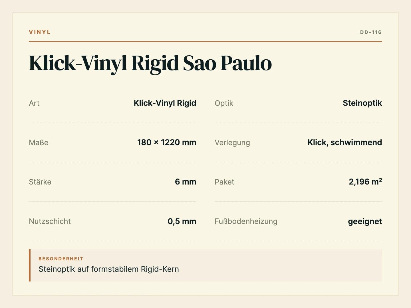 DielenDealer Vinylboden Musterstück Klick-Vinyl Rigid Sao Paulo, Hell (ca. 19 × 28 cm)