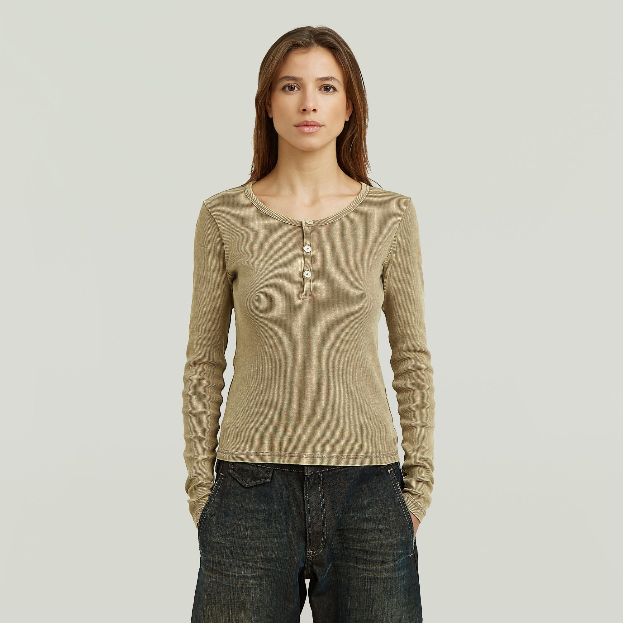 G-STAR Langarmshirt Vintage Slim Henley t ls wmn mit Knopfleiste, Baumwollmix
