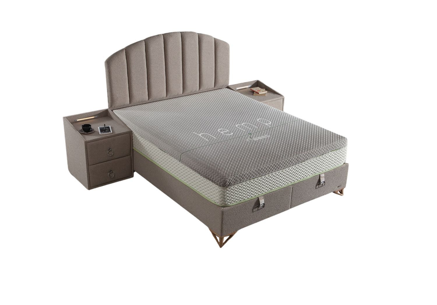 Villa Möbel Boxspringbett Lora (Bett Set (mit Matratze), Liegefläche 120x200), Bettkasten mit XXL Stauraum und Gasdruckfedern für einfache Handhabung