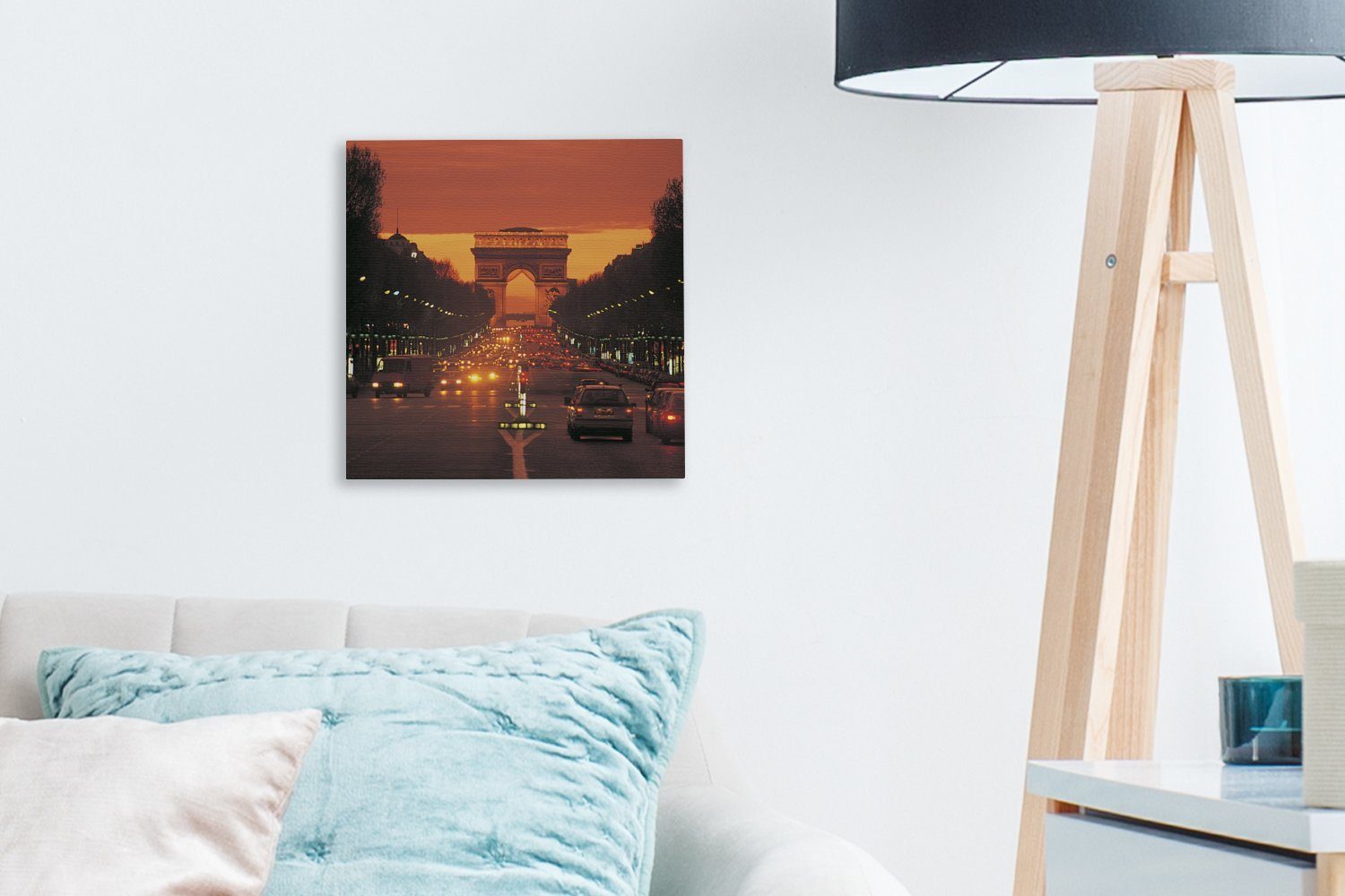 OneMillionCanvasses® Leinwandbild Pariser Schlafzimmer Bilder für Wohnzimmer am St), (1 Triumphbogen, Leinwand Sonnenuntergang