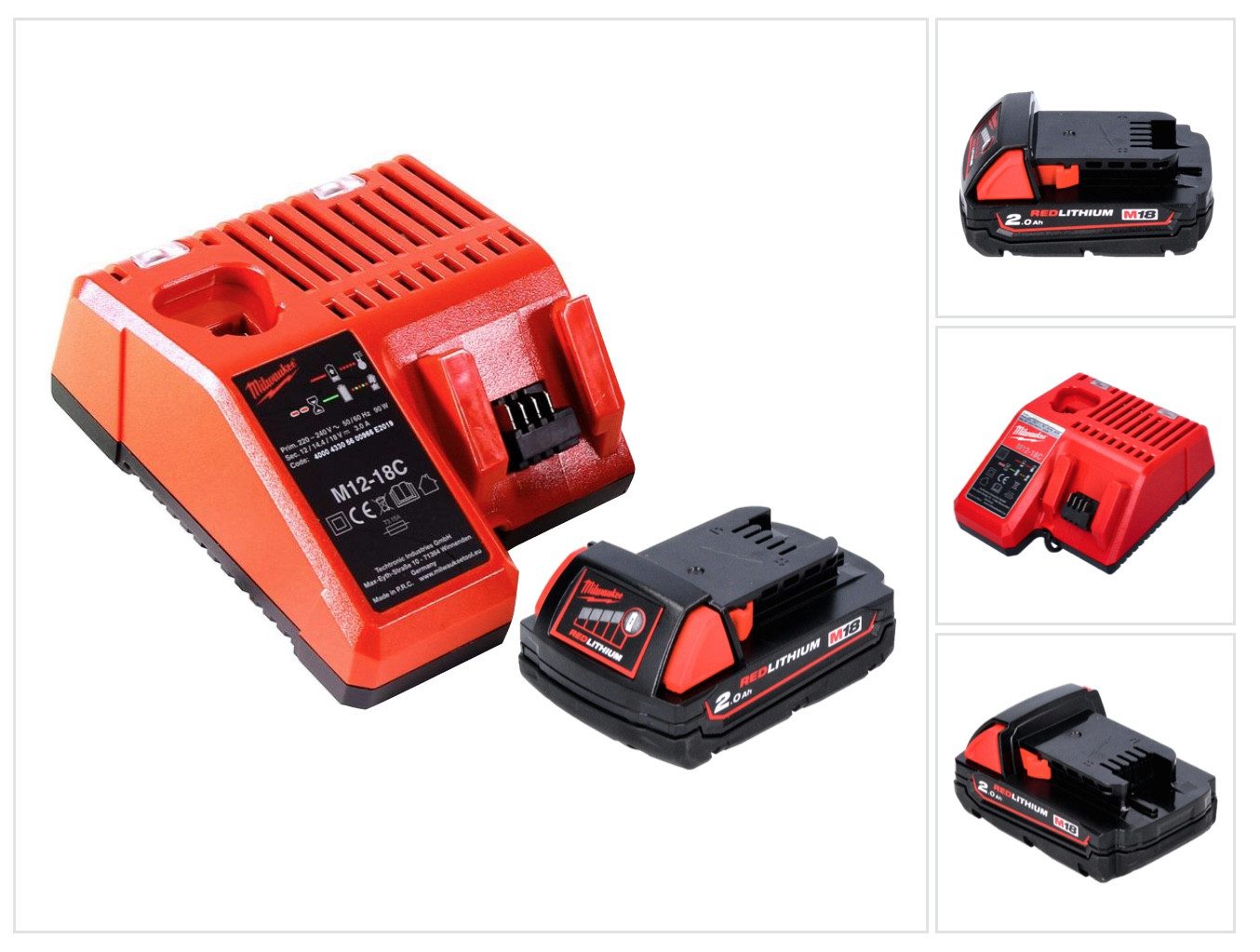 Milwaukee M18 B2 Akku Starter Set 18 V 1x 2,0 Ah (1x 4932430062) + M12-18C Akkupacks