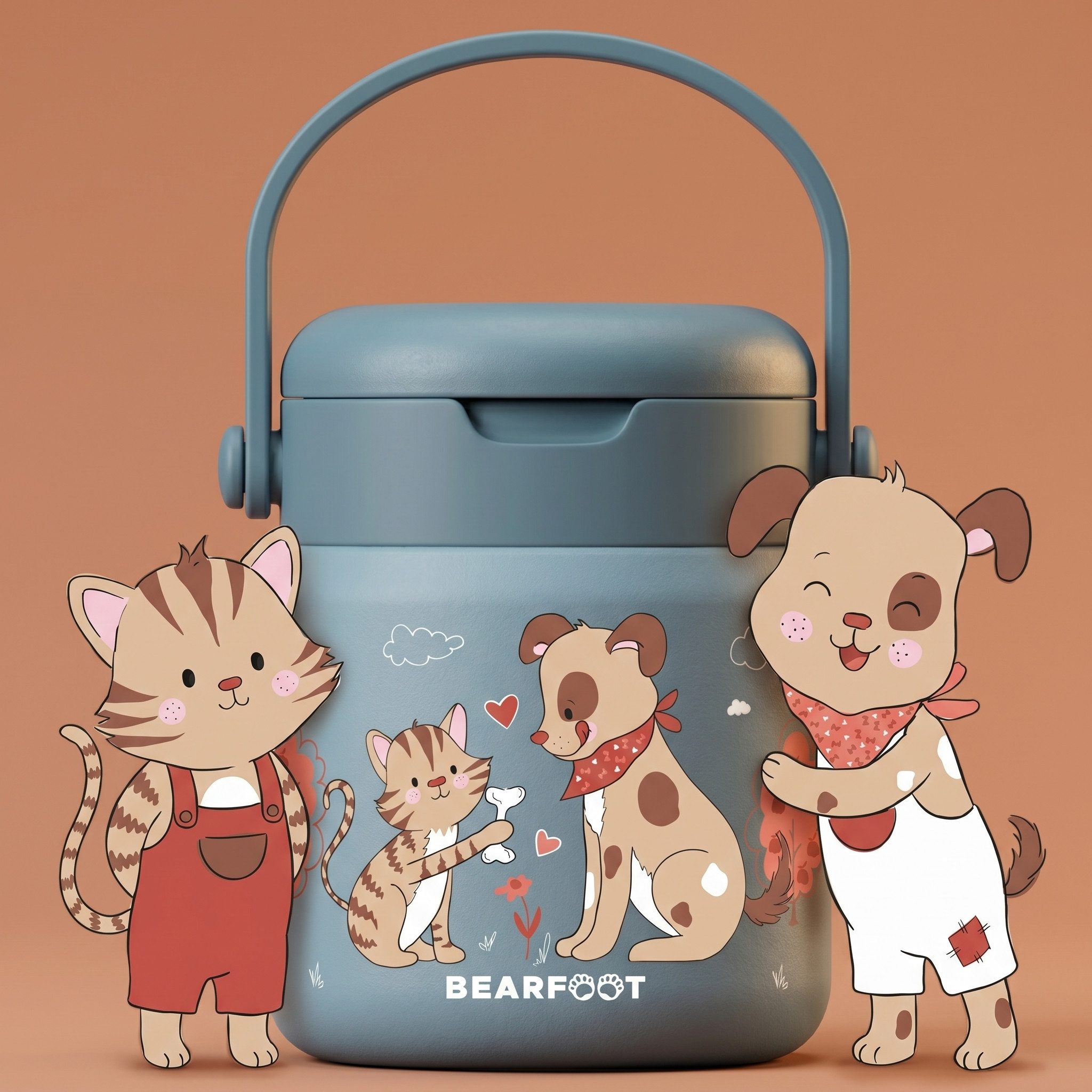 BEARFOOT Trinkflasche Thermobehälter Kinder Edelstahl - Hund & Katze blau, Thermobehälter, auslaufsicher, Edelstahl, Food jar, BPA-frei