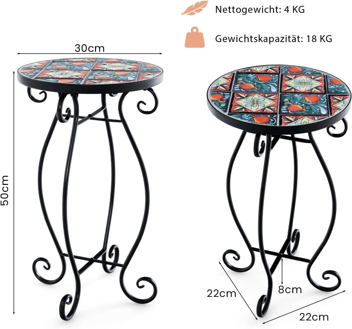 KOMFOTTEU Gartentisch Mosaik Beistelltisch, mit Metallgestell, Ø30cm