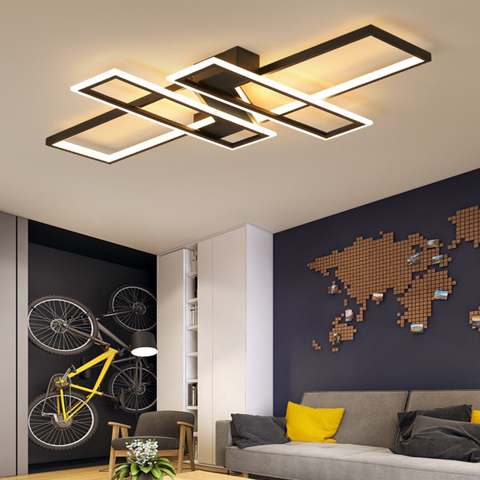 Daskoo Deckenleuchten 58W Modern LED Deckenlampe mit Fernbedienung Dimmbar Wohnzimmer, LED fest integriert, Warmweiß/Neutralweiß/Kaltweiß, LED Deckenleuchte, stufenlos dimmbar Schwarz | Deckenlampen
