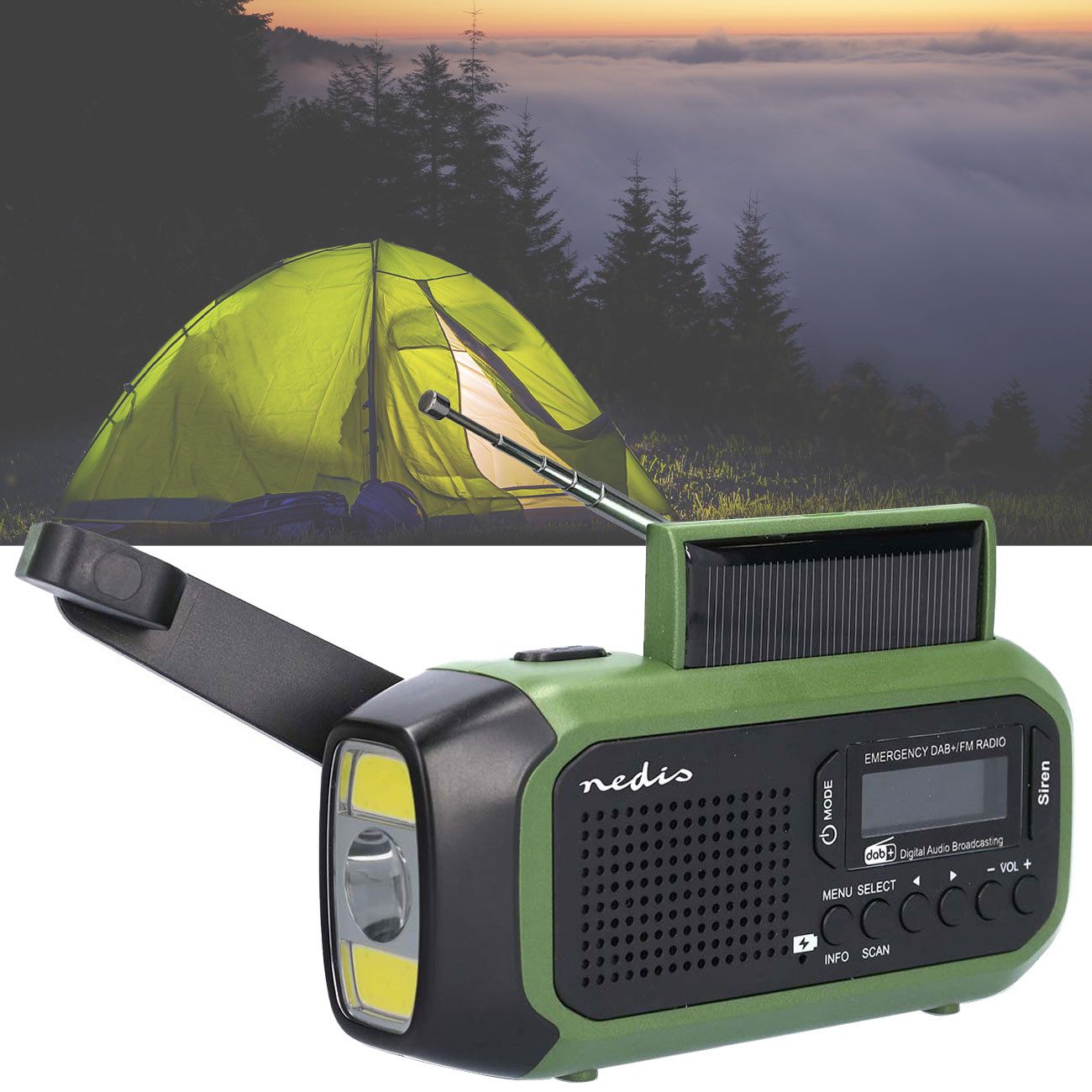 Nedis DAB+ Kurbelradio Notfallradio, 2500mAh Powerbank, SOS, Solar Grün Notfallradio (Digitalradio (DAB), DAB+ Kurbelradio Solar, 2500mAh Powerbank, SOS Lampe)