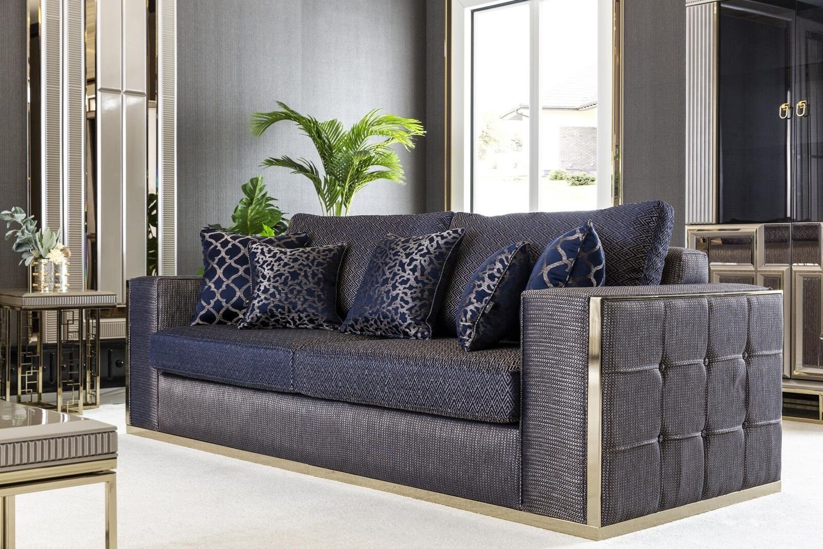 Moderne Europe Design Stil JVmoebel Sofas, Sofa Möbel in Sofa Wohnzimmer Sitzer Made 3 Blau