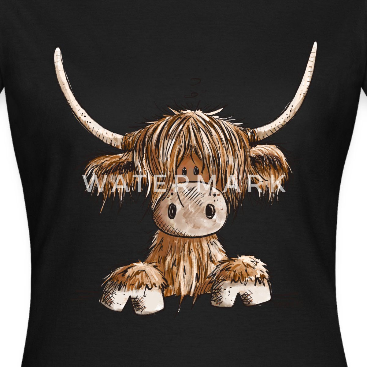 Spreadshirt T-Shirt Schottisches Hochlandrind Comic Frauen T-Shirt (1-tlg) Slim Fit, fällt klein aus