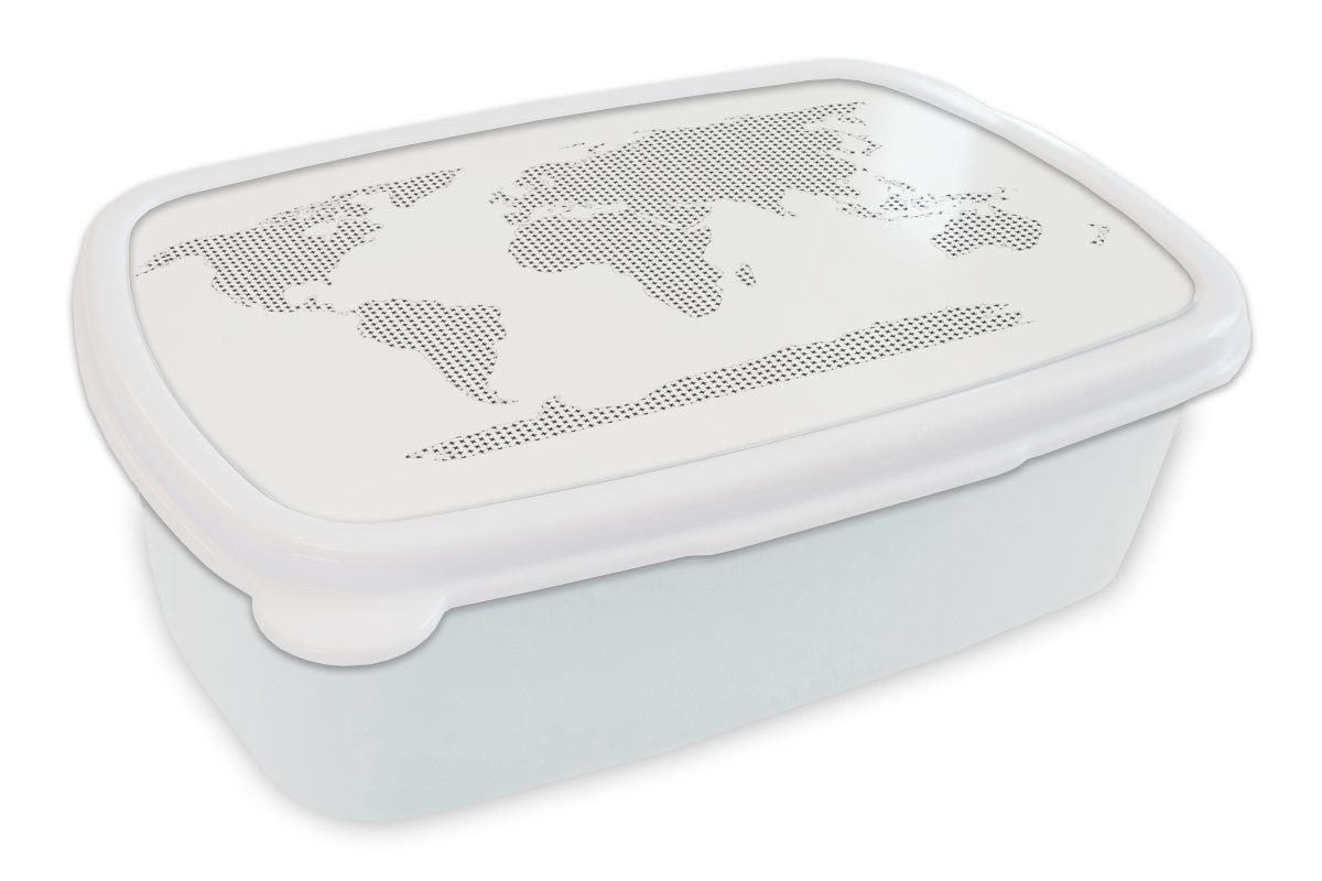 MuchoWow Lunchbox Weltkarte - Abstrakt - Schwarz - Weiß - Kind - Jungen - Mädchen, Kunststoff, (2-tlg), Brotbox für Kinder und Erwachsene, Brotdose, für Jungs und Mädchen