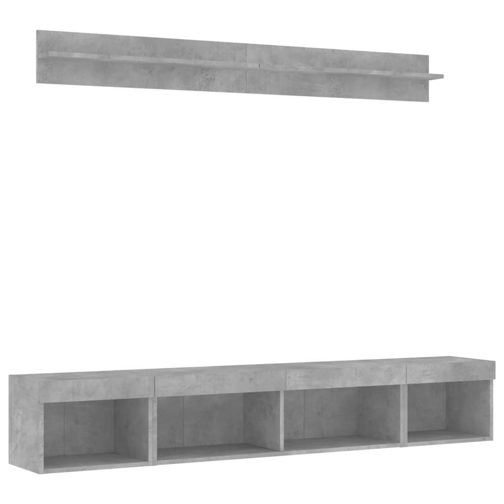 vidaXL TV-Wand 5-tlg. Wohnwand mit LED-Beleuchtung Betongrau Holzwerkstoff, (1-St)