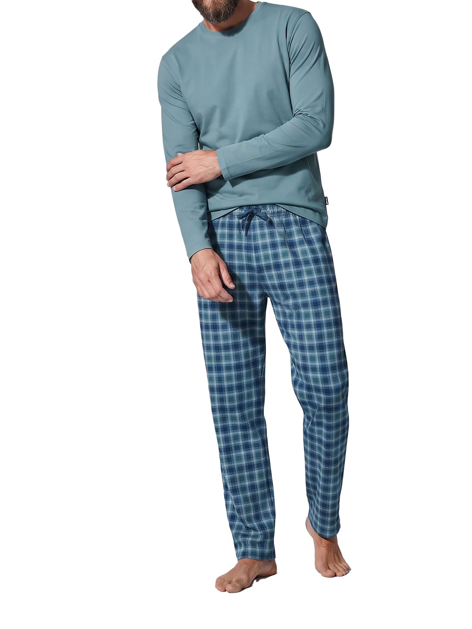 Ammann Pyjama Herren Langarm Shirt, Lange Flanellhose Night & Re (Packung, 1 tlg) reine Baumwolle, atmungsaktiv, Nachtwäsche und Homewear Set