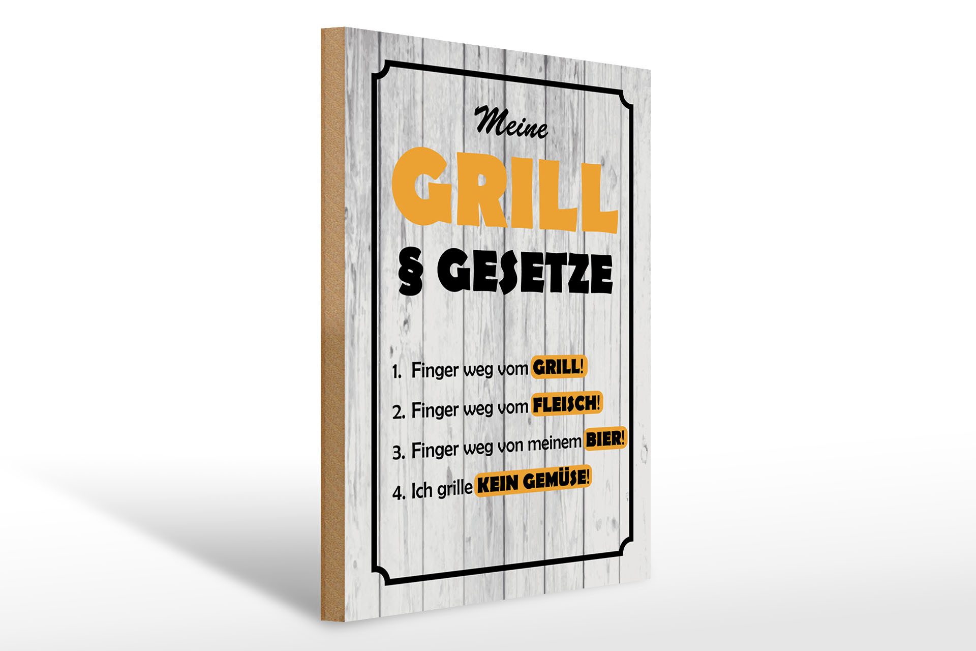 Femer GmbH Holzbild Spruch 30x40 cm Meine Grill Gesetze, (1 St), Glatte Holzfaserplatte (MDF), vorn beschichtet