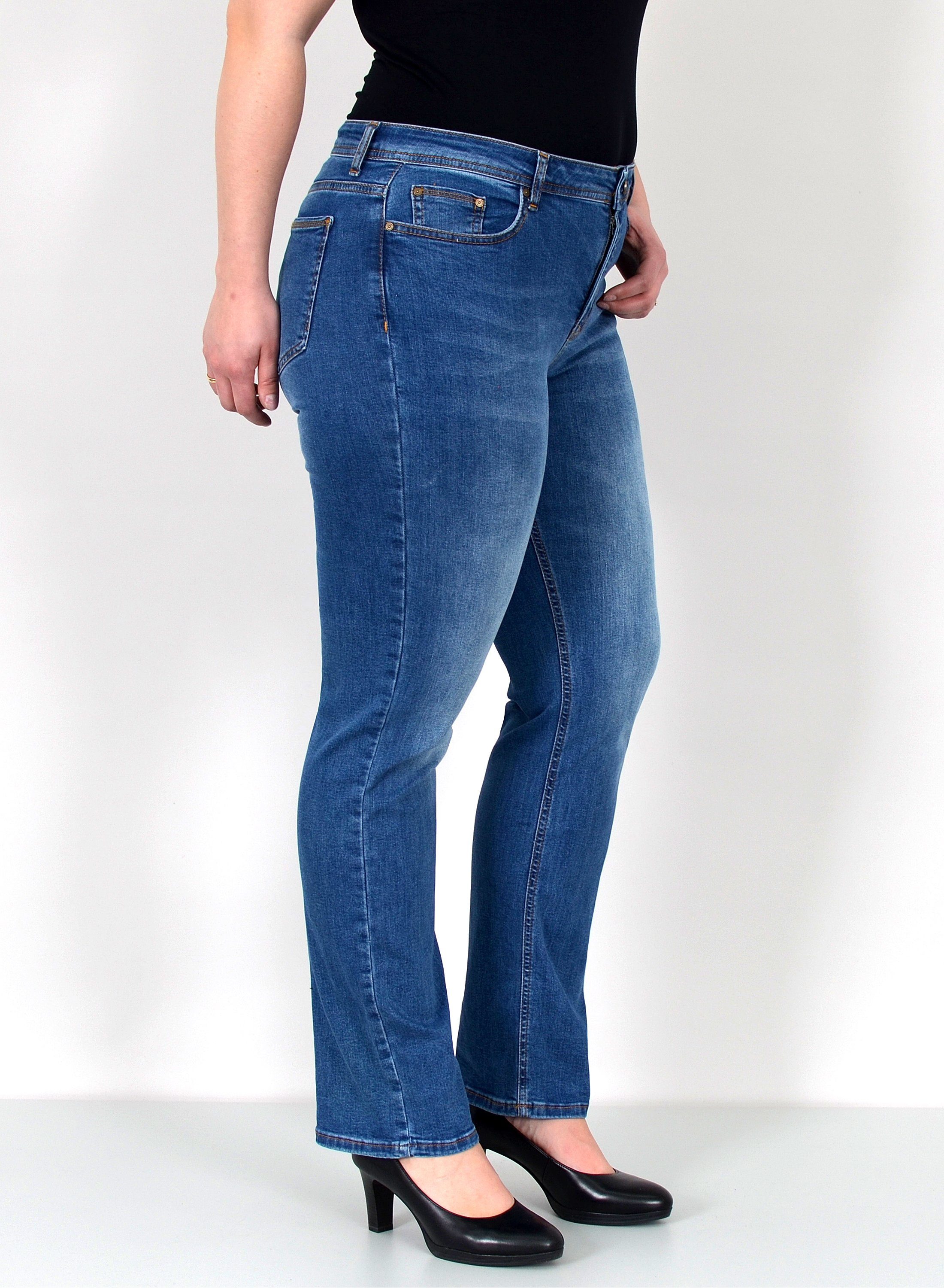 ESRA Straight-Jeans Gerade Schnitt Jeans hoher Bund mit Stretch bis Plus Size Übergröße Straight Jeans Damen High Waist Stretch Jeans Hose mit geradem Bein