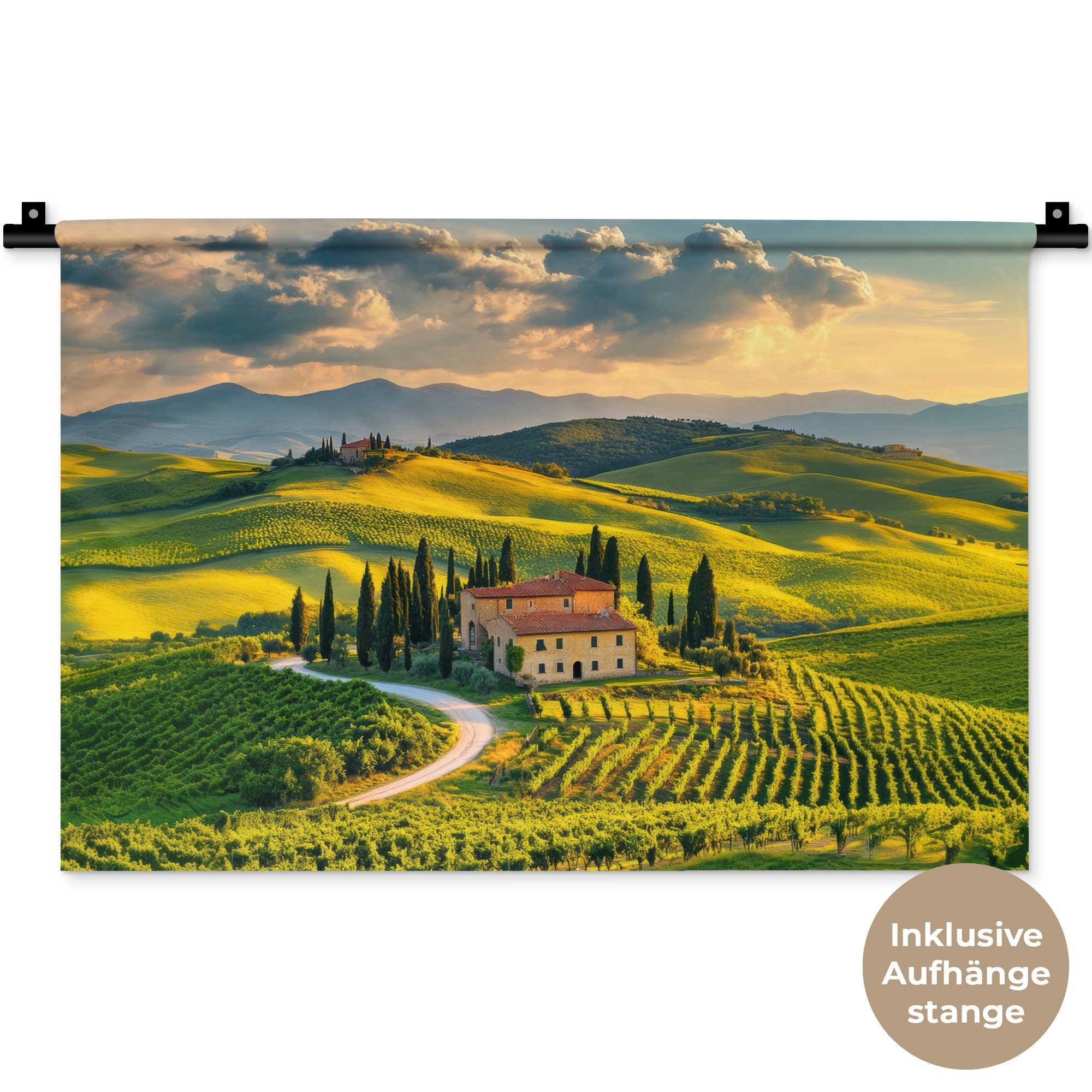 MuchoWow Wandteppich Toskana - Landschaft - Weinberge, Rechteckig, Höhe: 3 mm, Wandteppich für Wohnzimmer, Schlafzimmer, 60x40 cm