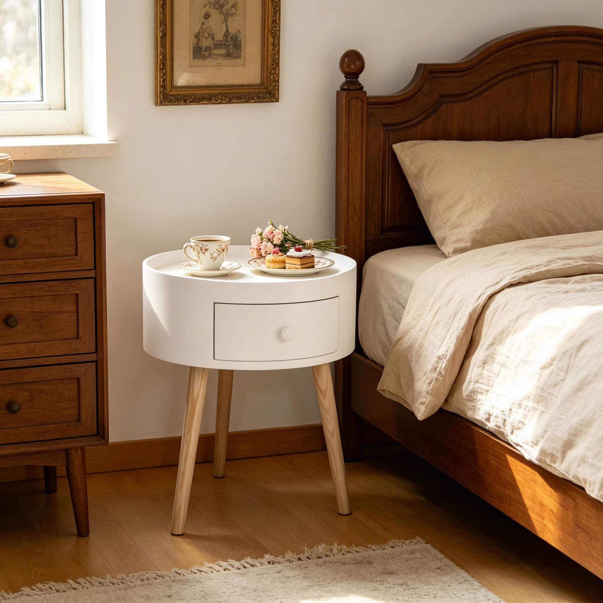 Fine Life Pro Nachttisch Runder Beistelltisch mit Schublade