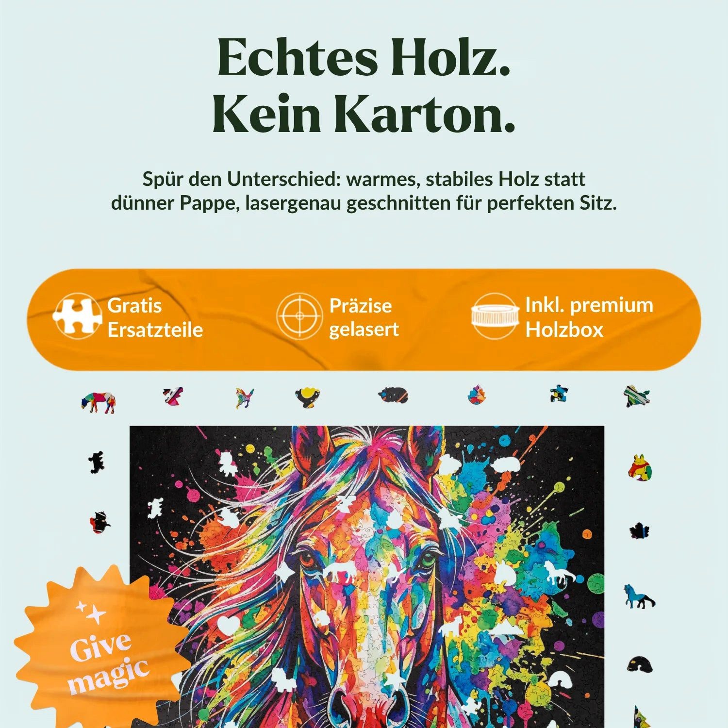 MagicHolz Puzzle Buntes Pferd Holzpuzzle (2D), 1000 Puzzleteile