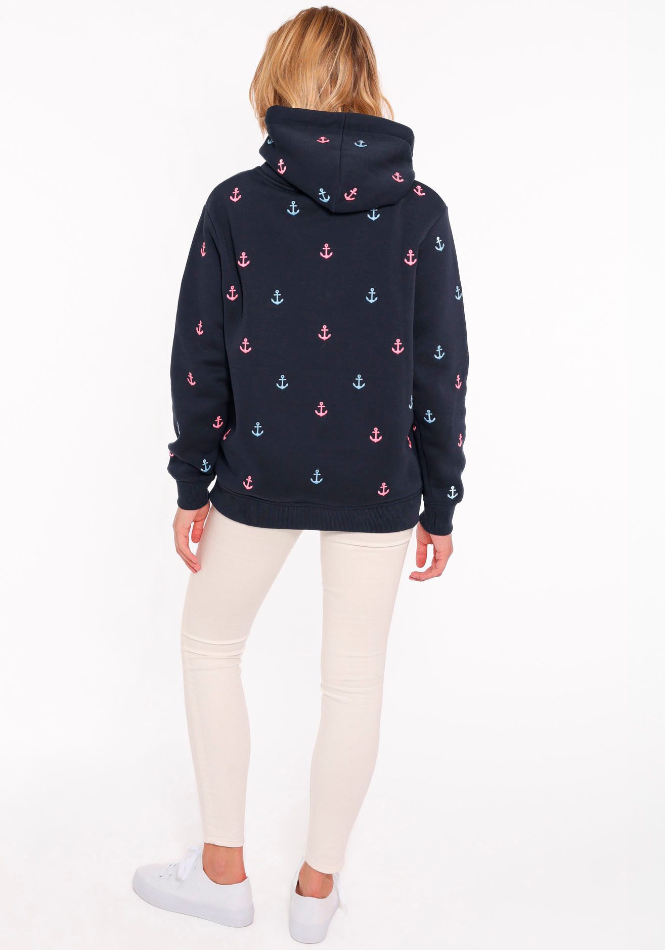 Zwillingsherz Hoodie "Anker" mit gestickten Ankern und Fronttasche – Bild 3 von 5