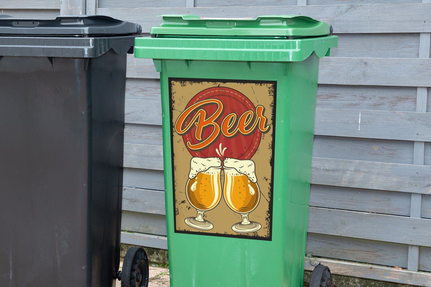 MuchoWow Wandsticker Mancave Abfalbehälter Mülltonne, (1 Sticker, - Biergläser - Mülleimer-aufkleber, - Zeichnung St), Vintage Container
