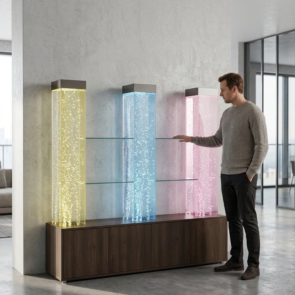 Xlmoebel Deko-Wandregal Beleuchtetes Regal mit Wasserwand für stilvolle Bars und Lounges, Hergestellt in Europa