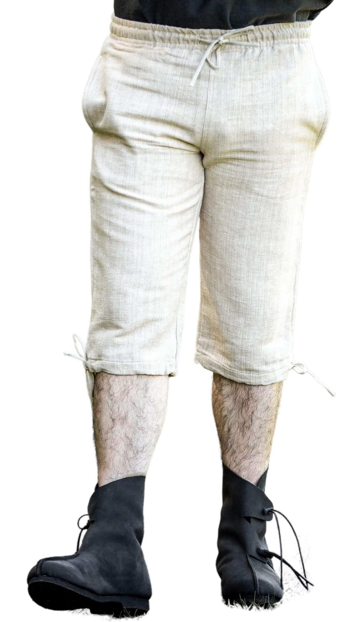 Leonardo Carbone Wikinger-Kostüm Kniebundhose "Veli" mit Kordelzug, handgewebte Baumwolle, Seitentaschen